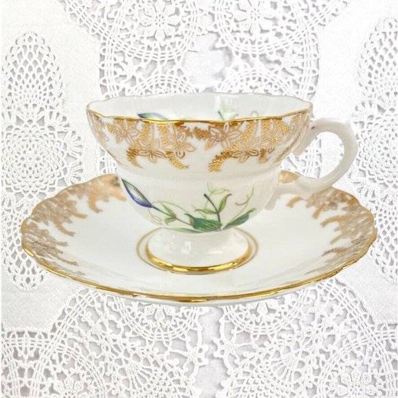 Rosina Other - Rosina Bone China Footed Tea Cup & Saucer England Gold Edge Flower Scalloped